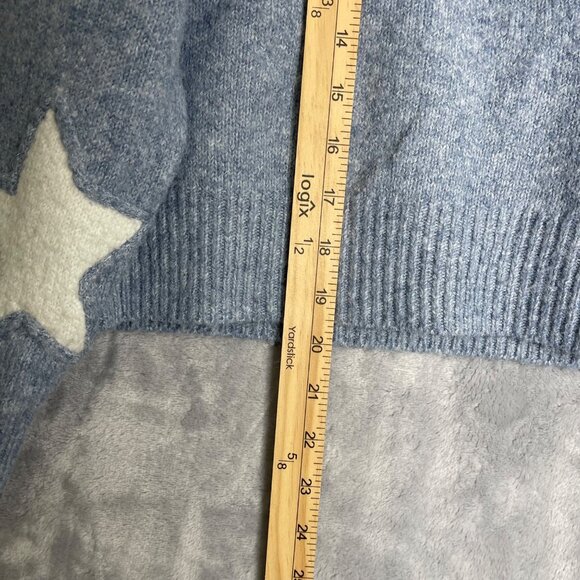 Threaded Leaf Star Sweater Womens S Blue White Knit Boxy Oversized Crop - Picture 7 of 8